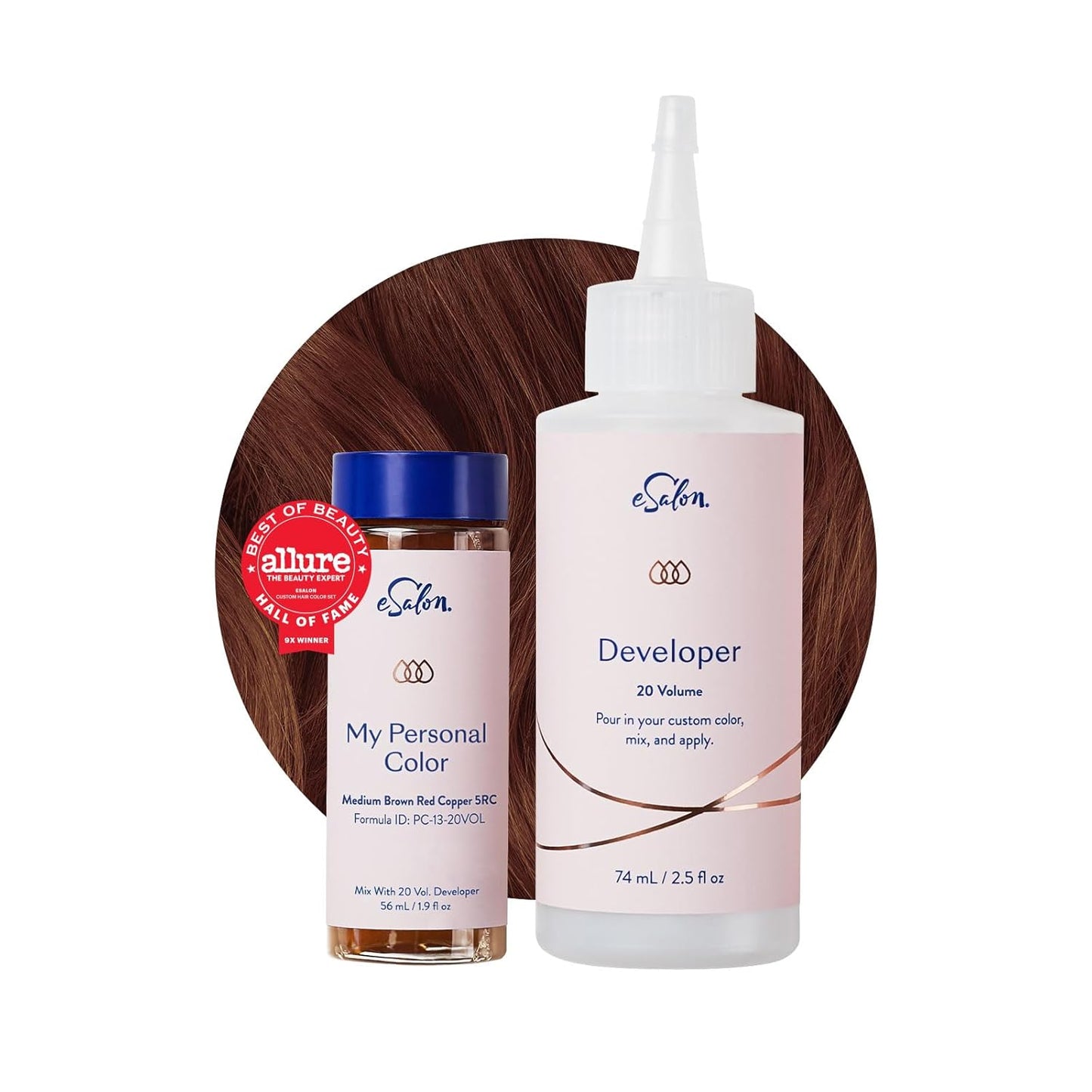 eSalon Permanent Hair Color & Hair Dye Complete Kit - Medium Brown Red Copper - Personal Colorist Kit for Up To 100% Gray Coverage for All Hair Types - Professional-Grade Ammonia-Free Hair Dye