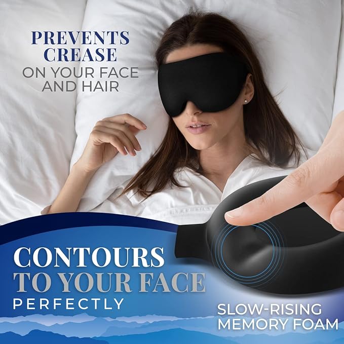 Sleep Mask [2 Pack] - Eye Mask for Sleeping - Patented, Contoured, 100% Blackout, Zero Pressure Sleeping Masks for Women and Men, Blindfold and Eye Covers - S2 Black