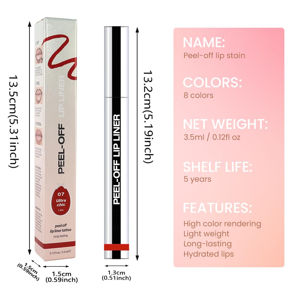 Peel Off Matte Liquid Lip Gloss Stain-Lip Liner with Tweezer, Orange Red Peel Off Lip Stain, Long Lasting & Waterproof Lipstick Tattoo, Transfer-Proof Lip Gloss for All Skin Types (07#, 1Pcs)