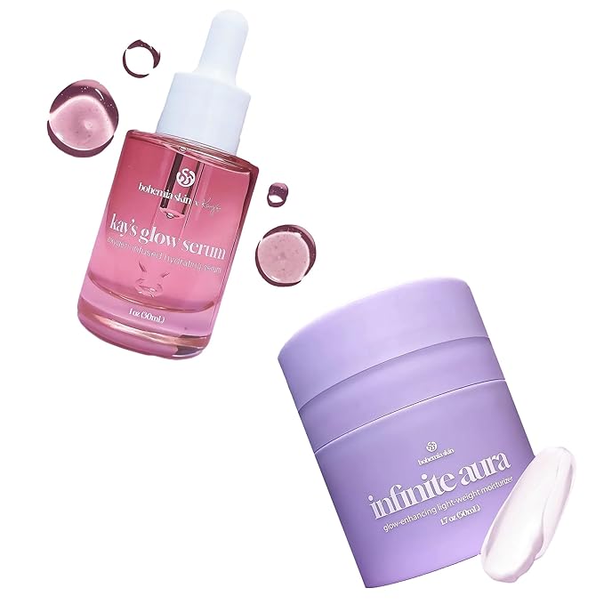 Kay’s Glow Serum + Infinite Aura Moisturizer – Oxygen-Infused THDA Vitamin C with Gentle AHA for Face and neck | Hydrates, Soothes and Brightens Bundle
