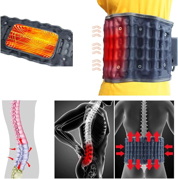 Cordless Heating Decompression Back Belt for Lower Back Pain Relief, Inflatable Lumbar Traction Device with Heating Pad Powered by 4000mAh Rechargeable Battery, One Size Fits 29-49 Waist