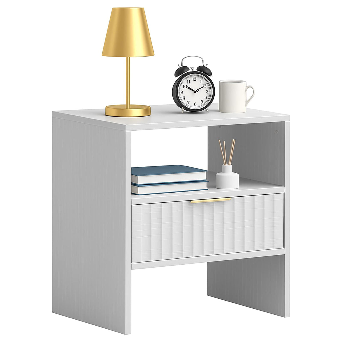 KATYGLORY Nightstand with Drawers, Bedside Table with Storage Shelf, Modern Night Stand with Drawer for Bedroom, End Table for Home Living Room Office White