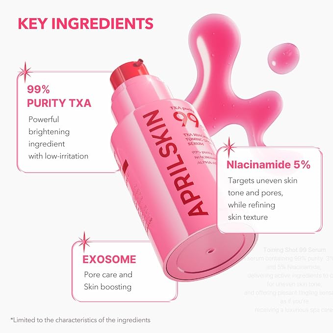 APRILSKIN TXA Niacinamide Toning Shot 99 Spicule Facial Serum｜Skin Booster Serum for Brightening and Pore Care｜99% High-Purity Tranexamic Acid 3% + Niacinamide 5%｜Korean Skin Care｜1.01 fl. oz.