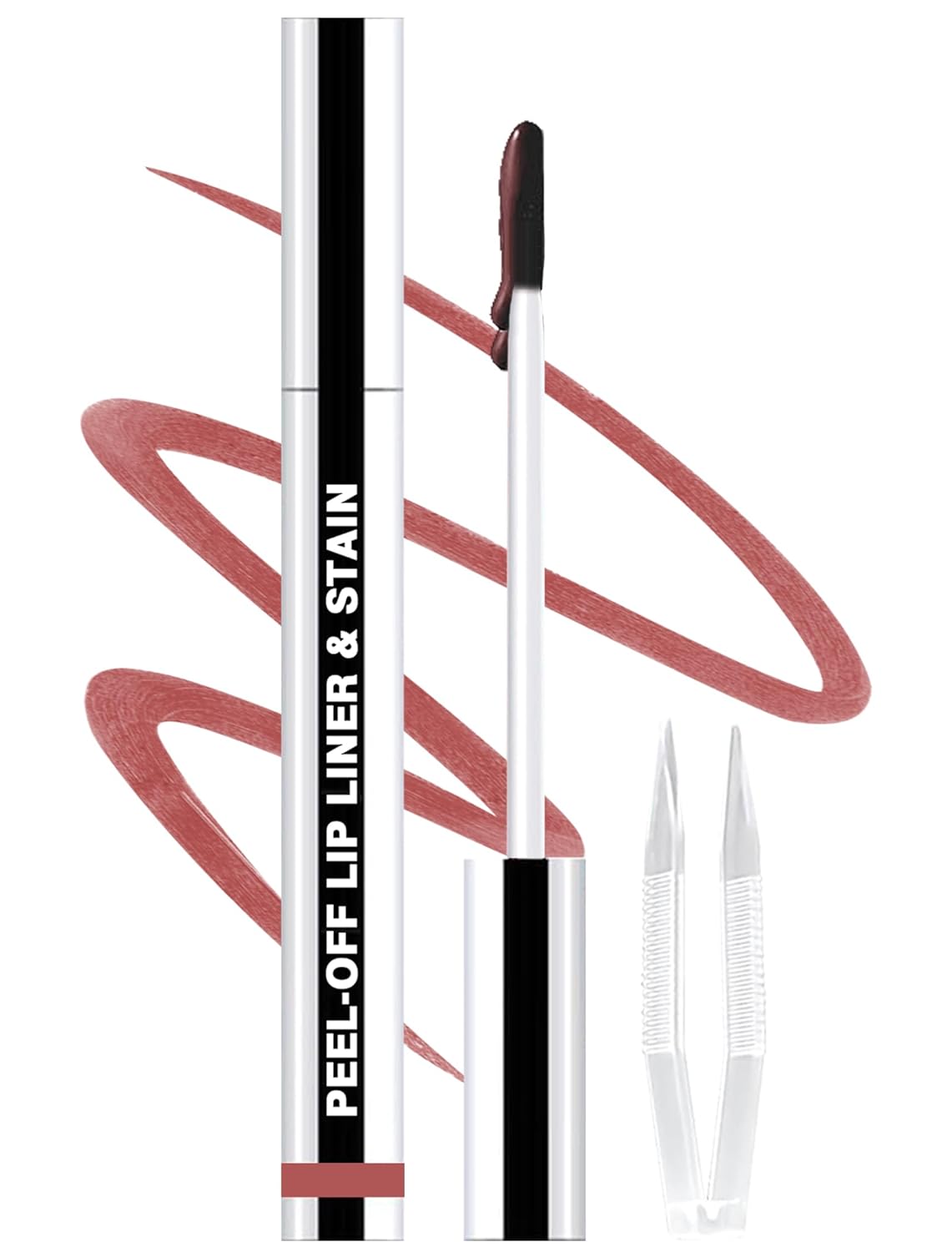 Lip Liner Stain Peel Off with Tweezer, Long Lasting Matte Lip Tattoo, Highly Pigmented Color Lip Tint Makeup, Waterproof, Transfer-proof Lipstain for Women, for All Skin Types Rose Pink