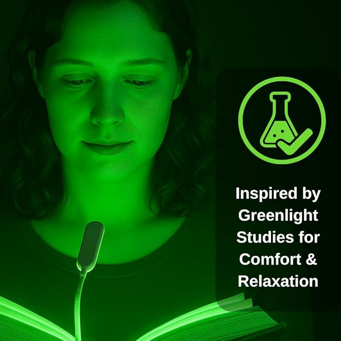 Green Light Therapy Lamp for Migraine, Anxiety & Insomnia Relief – Clip-On, Flicker-Free 520 nm LED with Adjustable Brightness | USB Rechargeable & Portable Sleep Aid