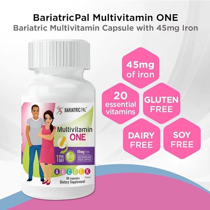 BariatricPal 90-Day Bariatric Vitamin Bundle (Multivitamin ONE 1 per Day! Capsule with 45mg Iron and Calcium Citrate Soft Chews 500mg with Probiotics - Strawberry Twist)
