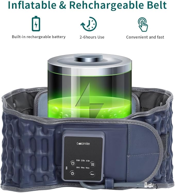 Heated Back Massager Belt Inflatable for Instant Back Pain Relief Lumbar Decompression Belt with Heating & Vibration, Operated by Rechargeable Battery, Fits 29-49 Waist