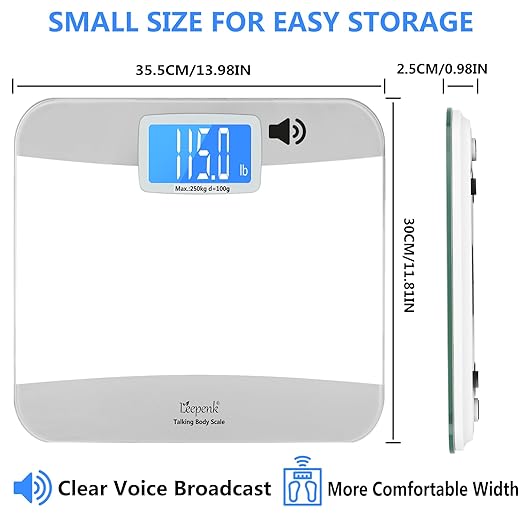 LEEPENK Talking Scales for Body Weight, Highly Accurate Digital Talking Bathroom Scale with Large LCD Screen, Auto On & Off, Talking Scales for Visually Impaired or Elderly, Includes Batteries, 551 Lb