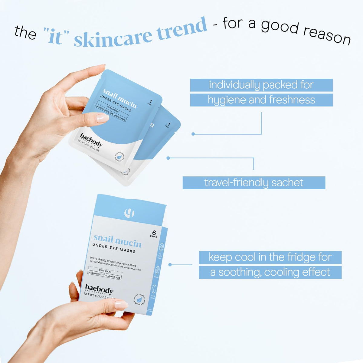 Baebody Advanced Snail Mucin Under Eye Patches for Women & Men (6 Pairs) - Under Eye Masks for Dark Circles and Puffiness - With Niacinamide - Reduce Fine Lines and Wrinkles