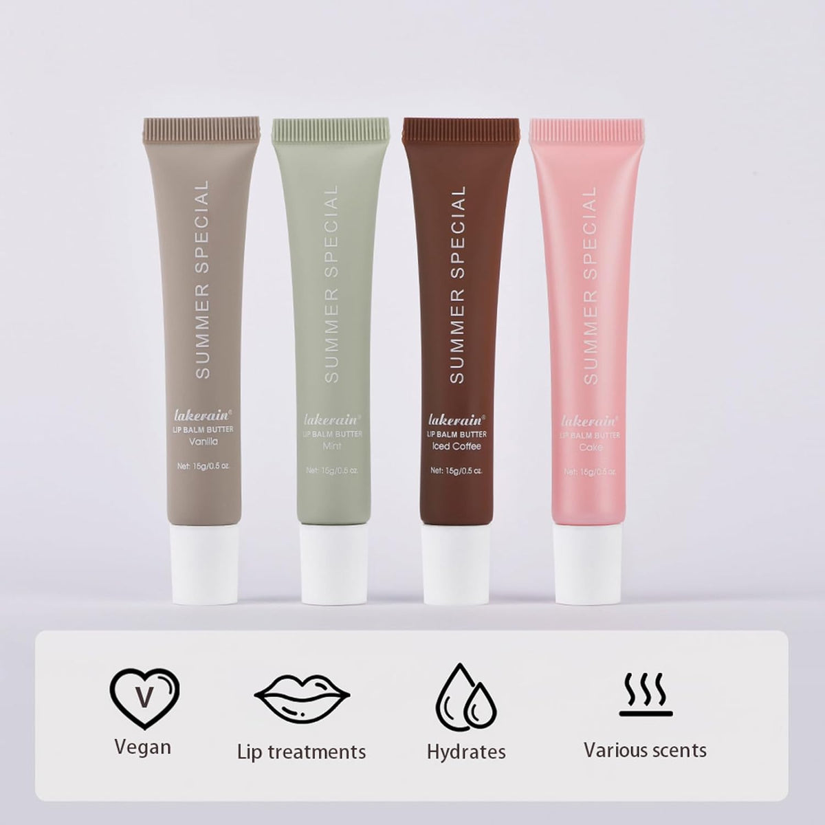 Summer Lip Butter Balm,Moisturizing Hydrating Lip Gloss Balm Set,Long-lasting Non-Sticky Nourishing Lip Care with Natural Ingredients for Soothing Softening Lips(#3-Iced Coffee)