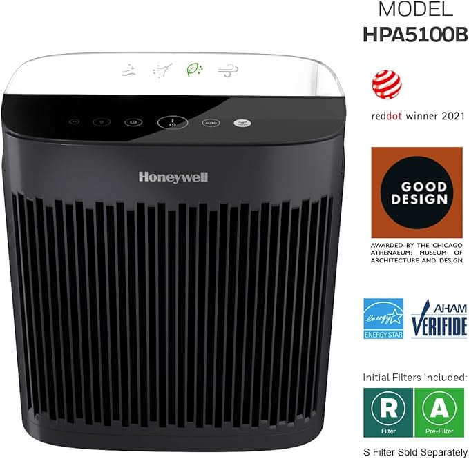 Honeywell InSight HEPA Air Purifier with Air Quality Indicator for Medium-Large Rooms (190 sq ft), Black - Wildfire/Smoke, Pollen, Pet Dander, and Dust Air Purifier