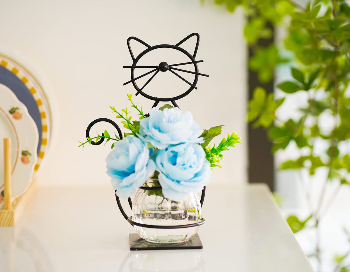 WSgift Desktop Glass Planter Vase Holder, Modern Creative Cat Plant Terrarium Metal Stand for Hydroponics Plants Home Garden Wedding Decoration Outdoor Planter Ideas