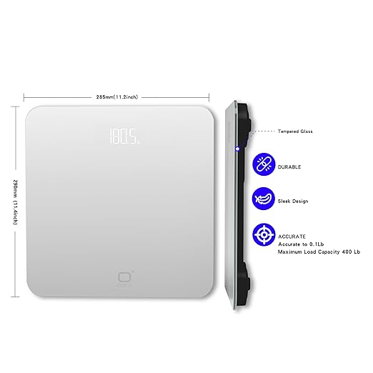 O'CARE Digital Bathroom Scale,Highly Accurate Body Weight Scale,Large Clear LED Display, Differential Display, Including 4*AAA Battery, Measures Weight up to 400LB