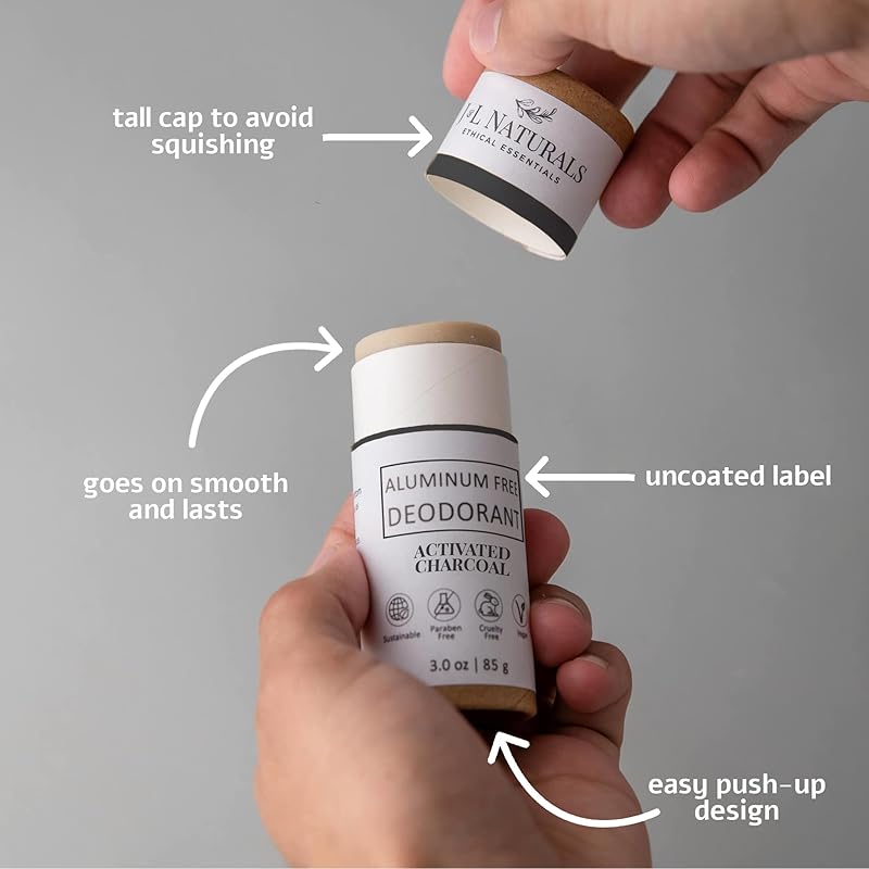 J&L Naturals Aluminum Free Deodorant for Men & Women | 100% Natural Ingredients With Coconut Oil, Shea Butter, & Essential Oils | Sustainable, Eco-Friendly (Activated Charcoal, 3.0 Oz (Pack of 4))