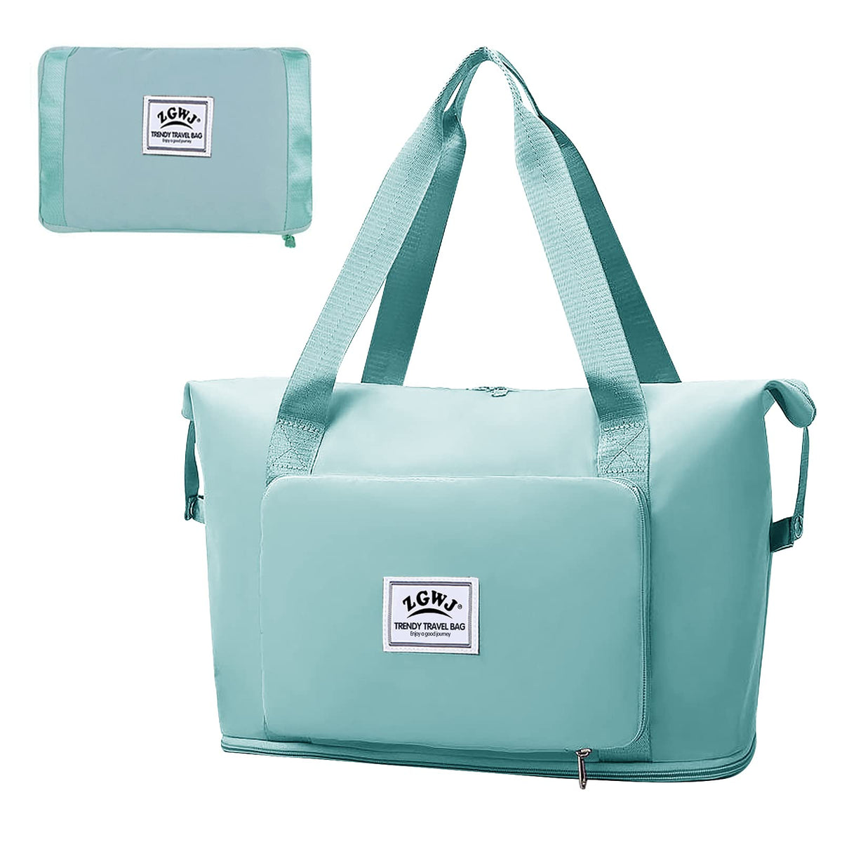 ZGWJ Travel Duffel Tote Bag,Waterproof Shoulder Weekender Bag For Women and Men Swim Sports Travel Gym Bag，Foldable and expandable bag Lightweight and easy Carry on Green