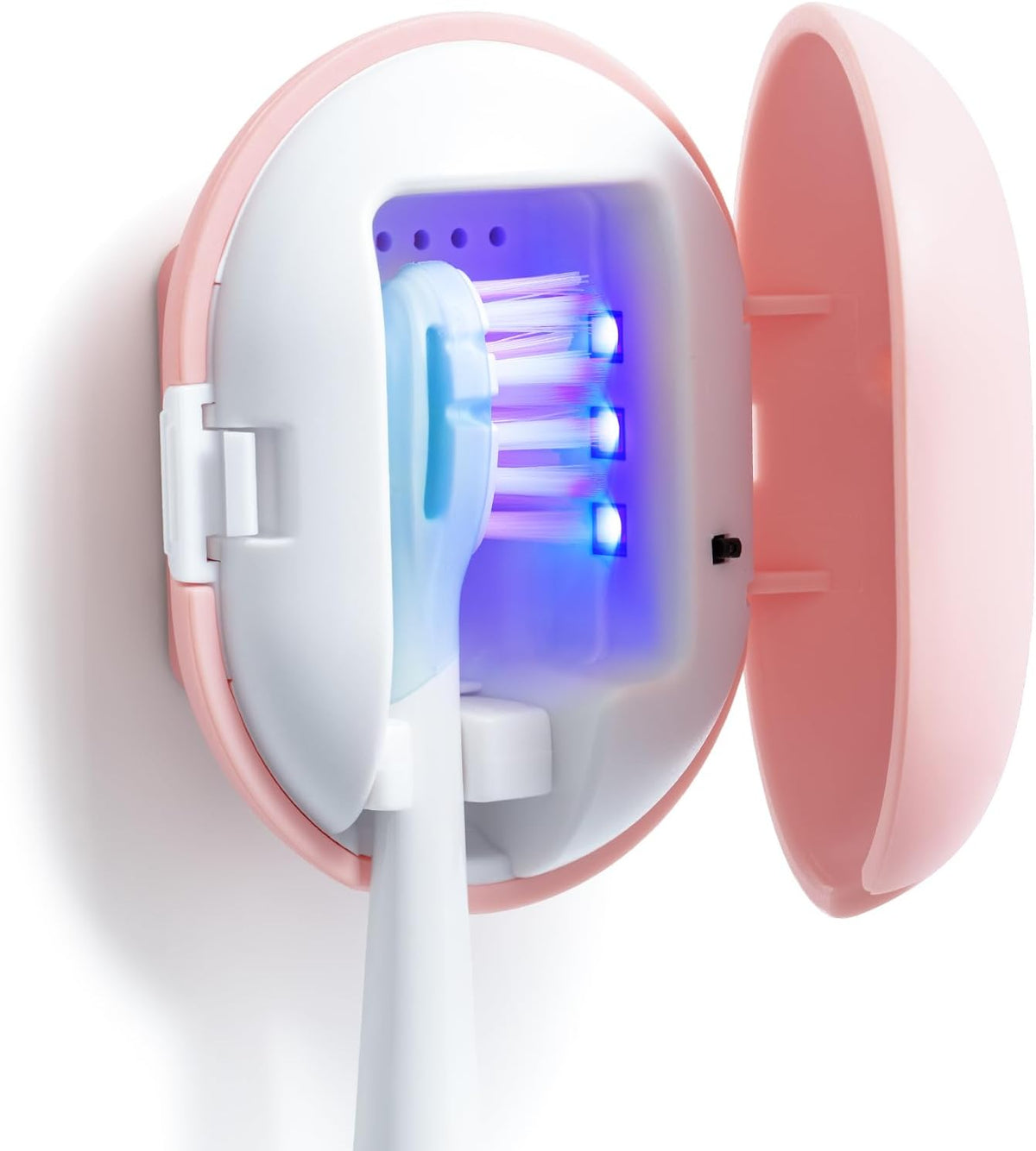 Toothbrush Sterilizer, Travel Toothbrush Covers Case with Holder, Portable USB Charging Toothbrush Cleaner Case with Blue Light (Pink)