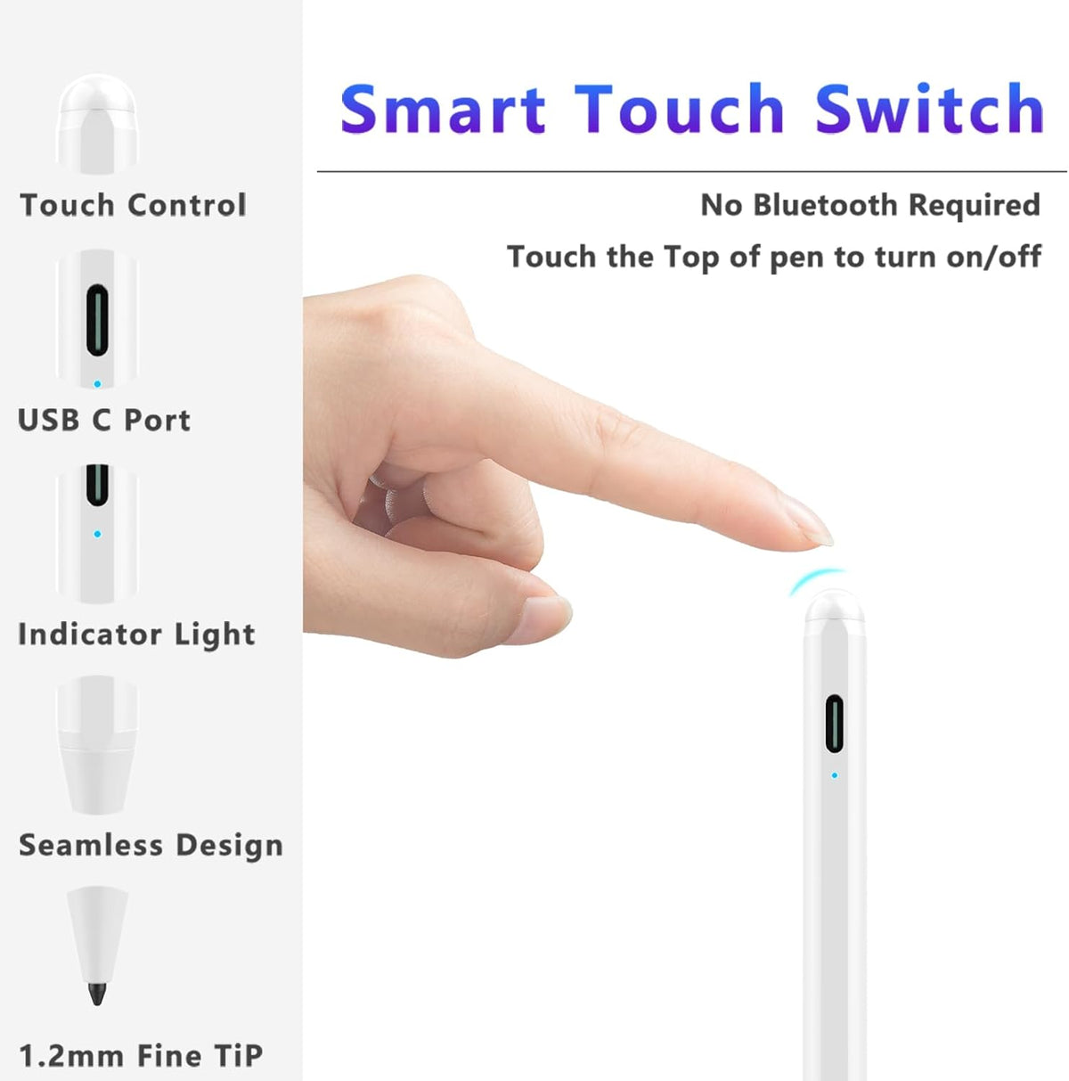 Stylus Pen for iPad (2018-2025) with Fast Charging & Palm Rejection, Pencil for Apple iPad 11th A16/10/9/8/7/6th, Pro 11“13”M4/12.9 inch, Air 11/13 inch M3 2025&M2 2024/5/4/3rd, Mini A17 Pro/6/5th