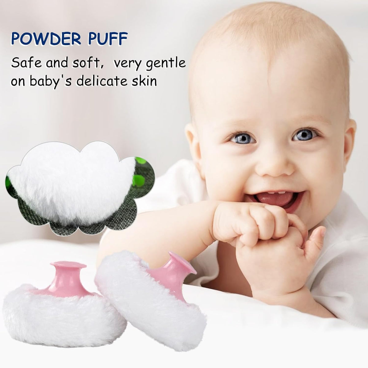 Body Powder Puff and Container for Dusting Powder, Women Powder Puff and Powder Case for Bath and Travel (Blue Season)