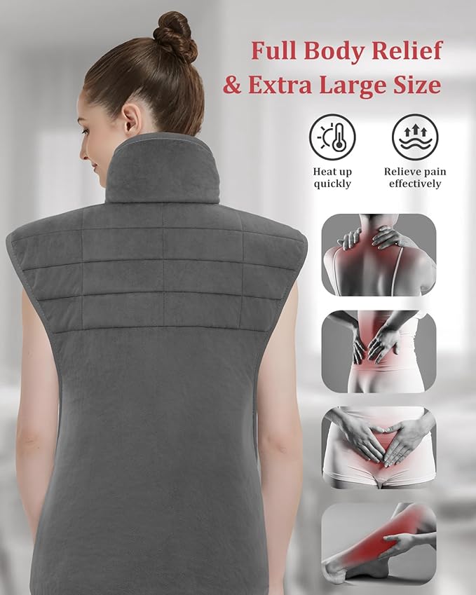 Heating Pad for Neck and Shoulders and Back, Heated Pad for Back Pain Relief, Heat Pads for Women, Gifts for Mom Grandma, Mothers Day, Birthday Gifts for Men Dad, 6 Heat Settings, 4 Auto-Off, 22"x37"