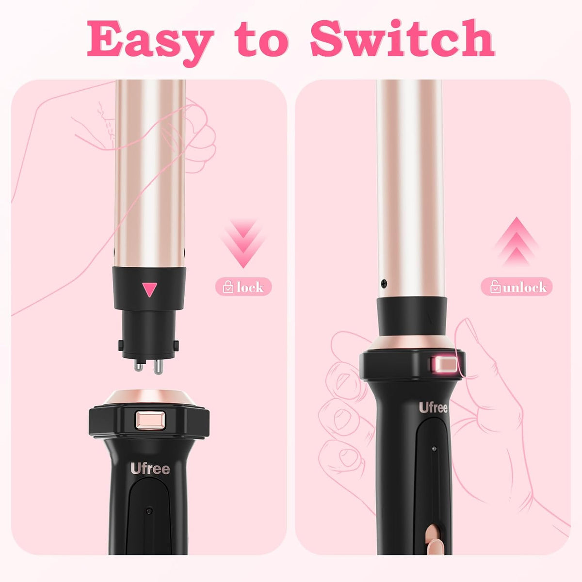 Ufree 5 in 1 Curling Iron with Interchangeable Ceramic Barrels (0.35"-1.25"), Curling Wand Set with Flat Iron Hair Straightener, Instant Heat Up, Dual Voltage Hair Curler, Gifts for Women