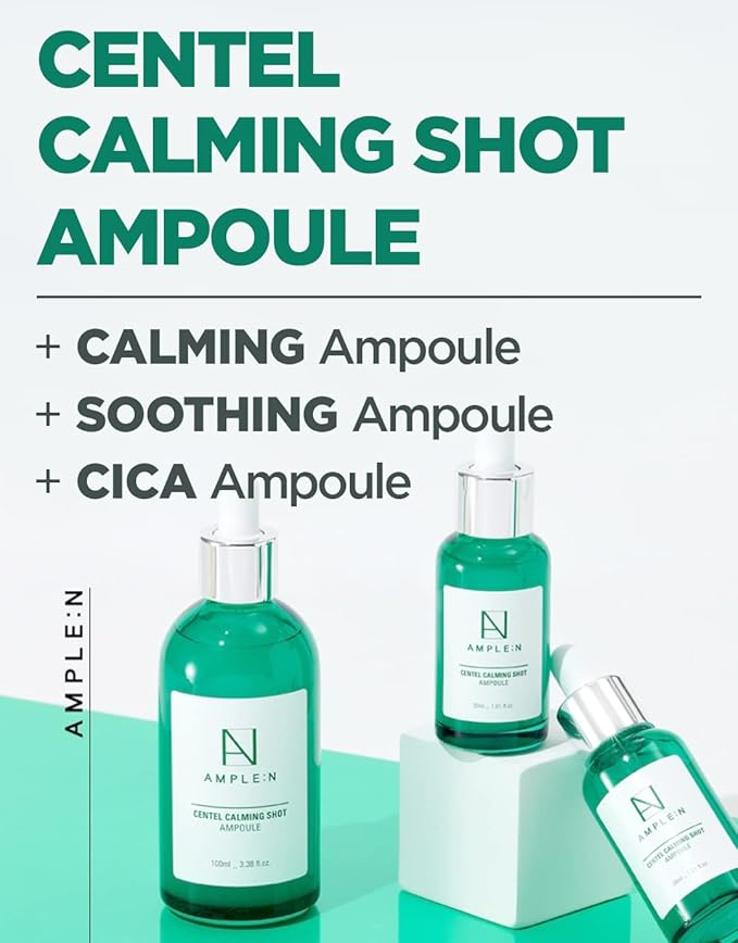 AMPLE:N Centel Calming Shot Ampoule - Korean Soothing Face Serum with Centella Asiatica to Calm Irritated & Sensitive Skin - Redness Relief, Acne Spot Treatment & Moisturizing, 1.01 fl.oz.