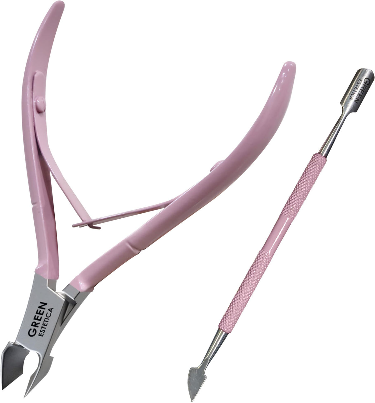 Cuticle Trimmer with Cuticle Pusher Professional Stainless Steel Cuticle Cutter Sharp Blades Double Spring Cuticle Nippers for Nail Care Pedicure Manicure Nail Tools for Home Spa (Rose)