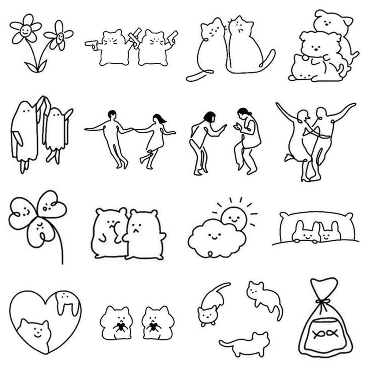 INKARTLINK Temporary Tattoos, Semi-Permanent Tattoo, 16 design/1 set Premium Easy Long Lasting - Lasts 1-2 Weeks,cute cats simple tattoo, 1 x 1 in