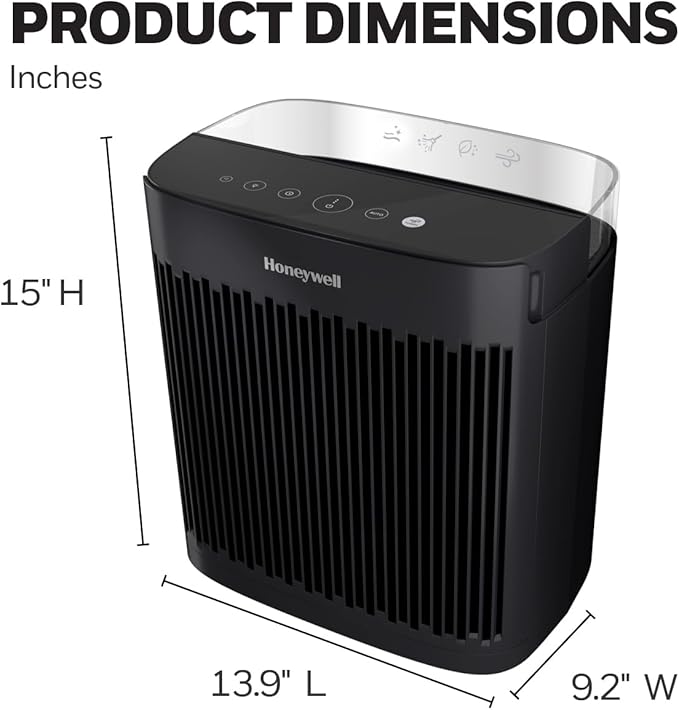Honeywell InSight HEPA Air Purifier with Air Quality Indicator for Medium-Large Rooms (190 sq ft), Black - Wildfire/Smoke, Pollen, Pet Dander, and Dust Air Purifier