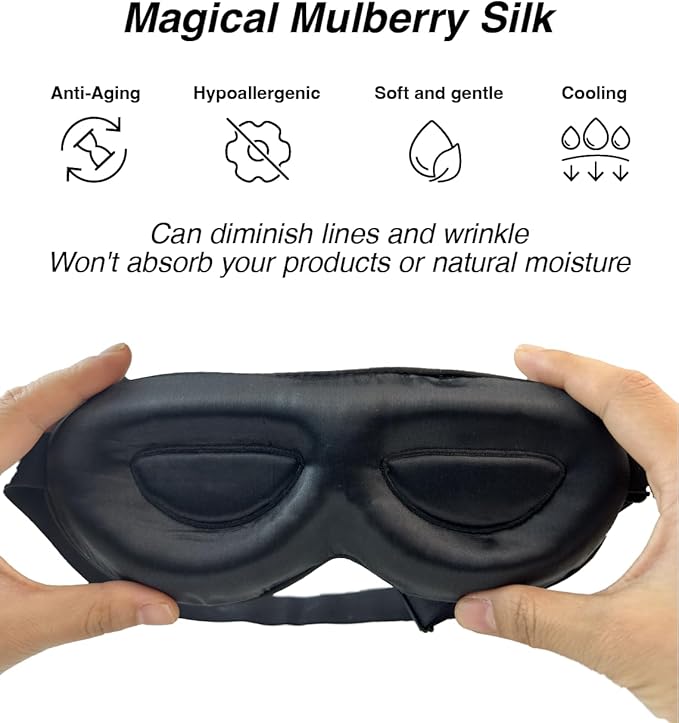 PROMEED Adjustable 100% Mulberry Silk Sleep Mask 23 Momme, 3D Contoured No-Pressure Cup Eye Mask for Sleeping, Super Soft Breathable Blindfold, Perfect Blocks Light for Sleeping (Grey)
