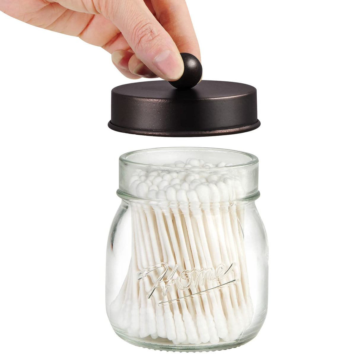 SheeChung 2 Pack Small Mason Jars Qtip Holders, Bathroom Shelf Decor, Guest Bathroom Decor for Cotton Balls, Floss Pick, Cotton Round Pads - Bronze