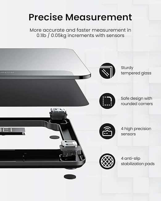 RENPHO Digital Bathroom Scale, Highly Accurate Core 1S Body Weight Scale with Lighted LED Display, Round Corner Design(11"/280mm, Black)