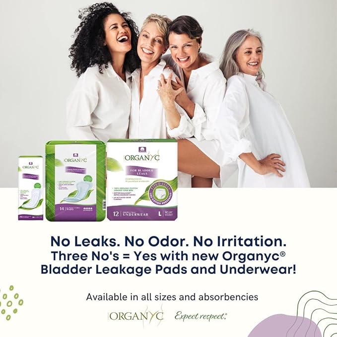 Organyc 100% Organic Cotton Inside and Out Light Incontinence Liners for Bladder Leakage Control, FSA/HSA Eligible, Ultra Thin, Light Flow, 24 Count