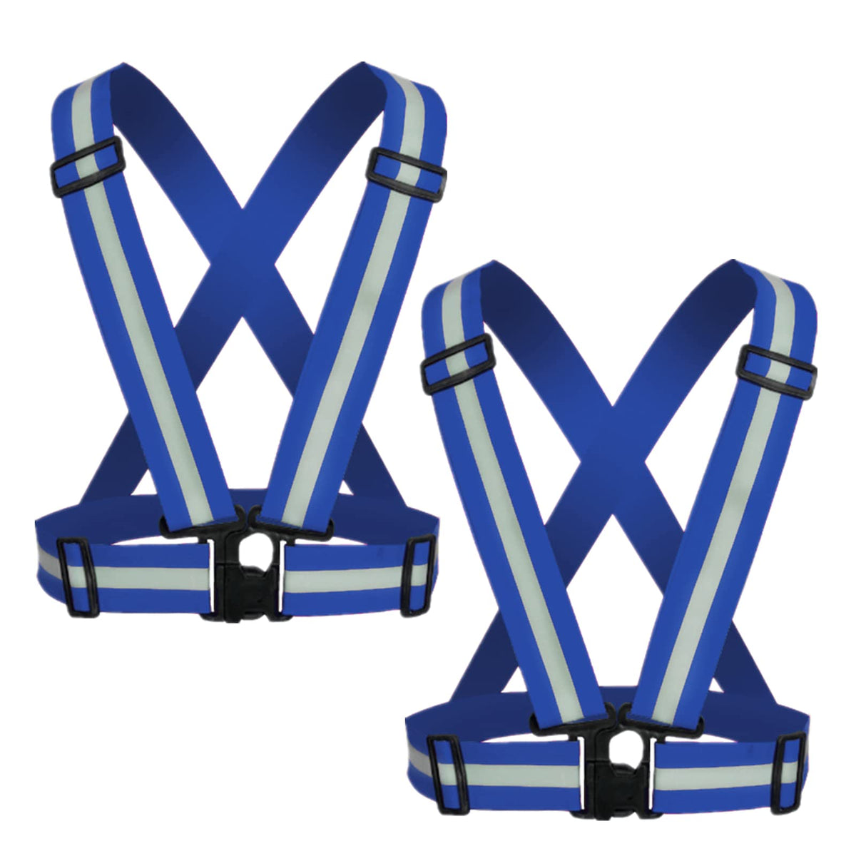 YUNLOVXEE Reflective Strap Safety Vest Gear - 2-10 Pack Adjustable High Visible Reflective Running Gear for Women Men Night (Blue x2)