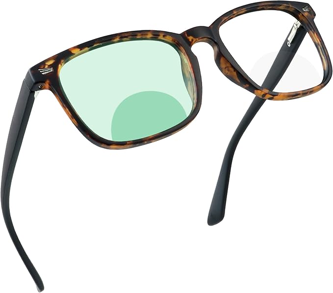 YEIN Bifocal Reading Glasses with Blue Light Blocking Lenses, Bifocal Reader for Women and Men, Vintage Square frame with Spring Hinge (+0.00/+1.75 magnification)