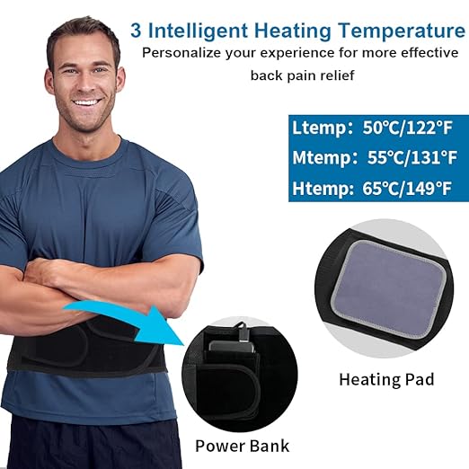 Back Brace with Heating Pad for Lower Back Pain, Cordless Heating Pad for Back, Heated Back Brace for Women and Men, Back Support Brace for Sciatica, Scoliosis, Herniated Disc, Cramps, L