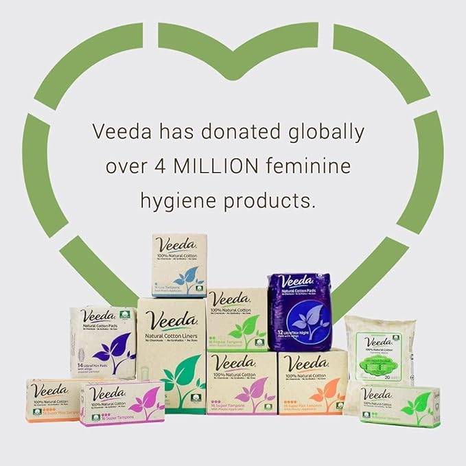 Veeda Natural Cotton Night Pads for Women - Overnight Heavy Flow Absorbent Ultra-Thin Feminine Pad - Hypoallergenic Period pads with Wings - Unscented & Chlorine free Sanitary Napkins - 12 Count