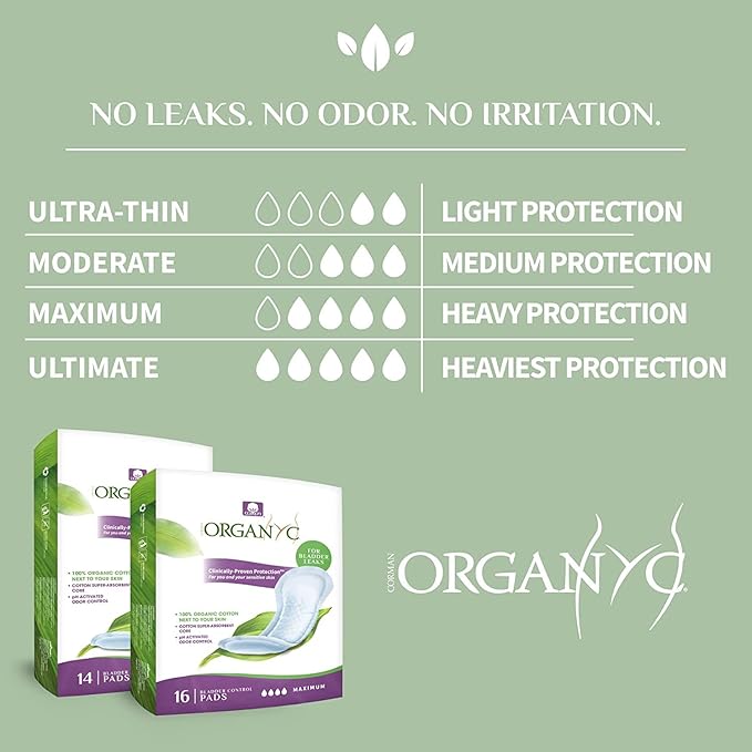 Organyc 100% Organic Cotton Inside and Out Light Incontinence Liners for Bladder Leakage Control, FSA/HSA Eligible, Ultra Thin, Light Flow, 24 Count