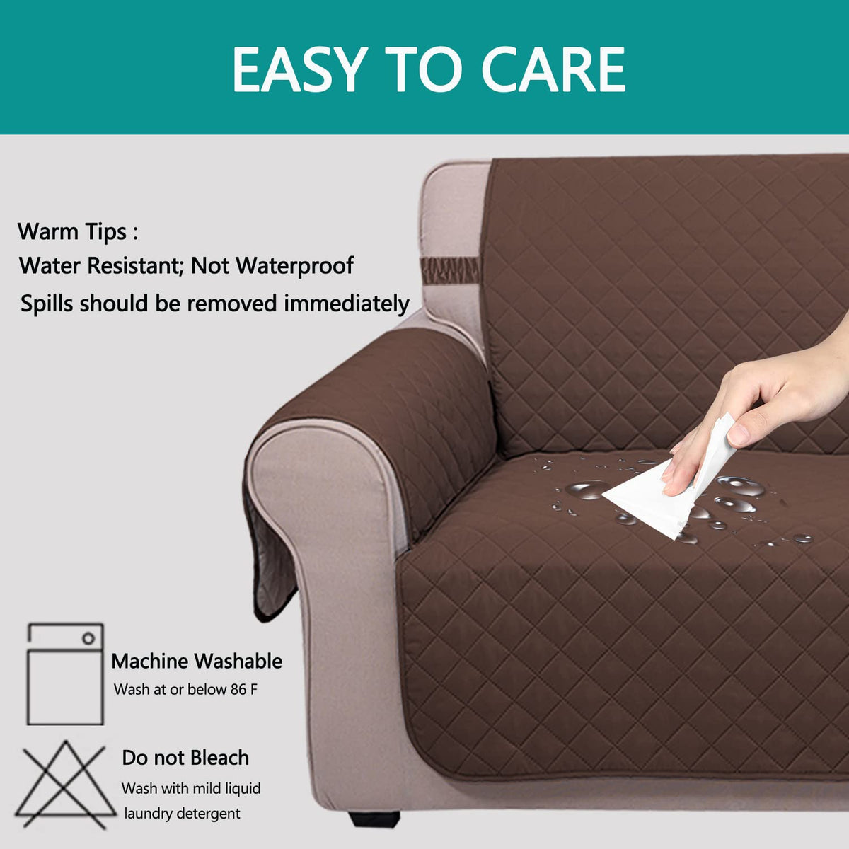 U-NICE HOME Recliner Chair Covers Reversible Chair Cover Pet Covers for Dogs with Elastic Straps Water Resistant Diamond Quilted (23''Recliner Small, Coffee/Beige)