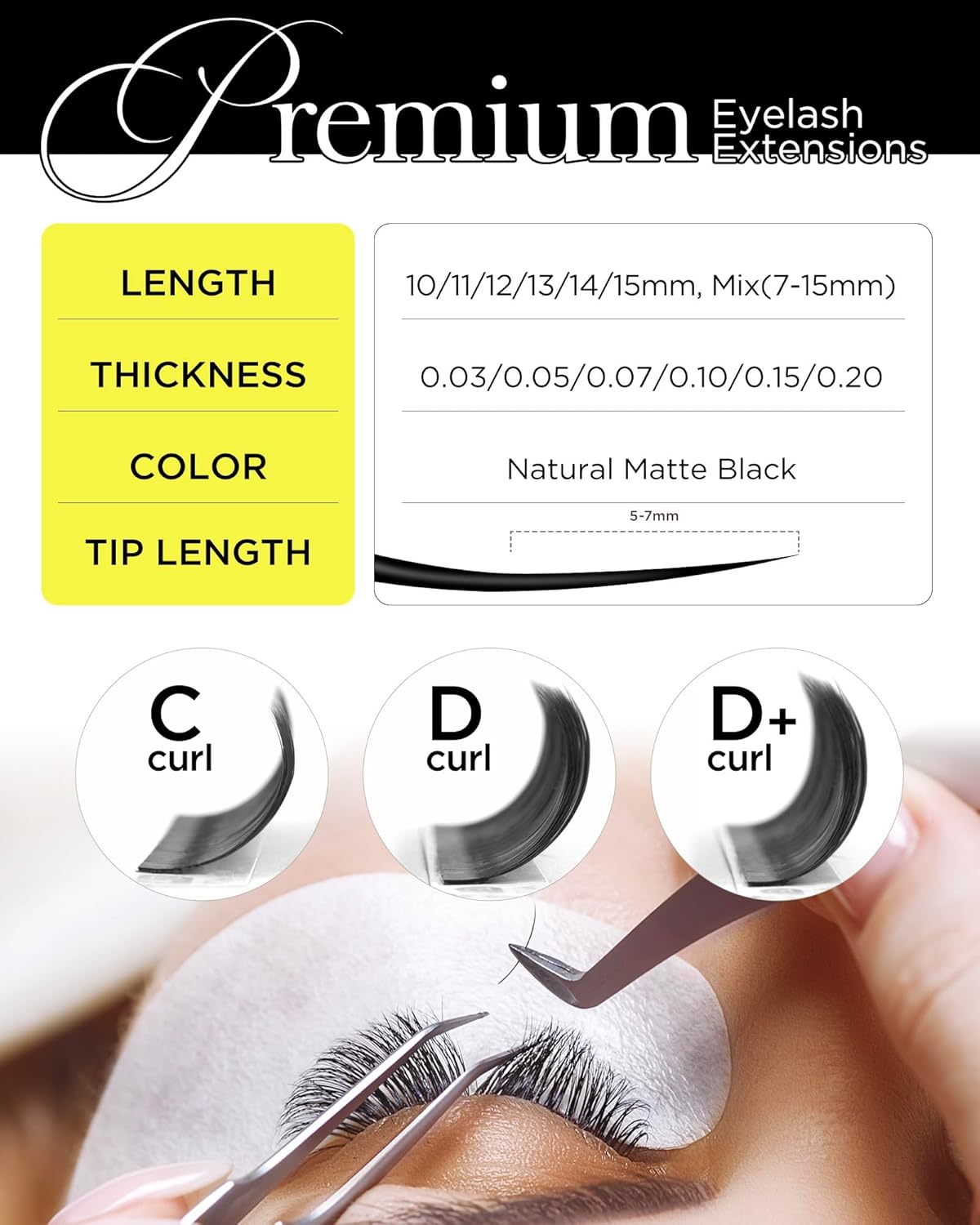 BEYELIAN Eyelash Extension 0.20 C Curl 7-15mm Mixed Tray Easy Fan Lash Extensions Volume Lashes 100°/212°F High Temperature Resistant Classic Professional Use Natural Matte Black (0.20 C 7-15mm Mix)