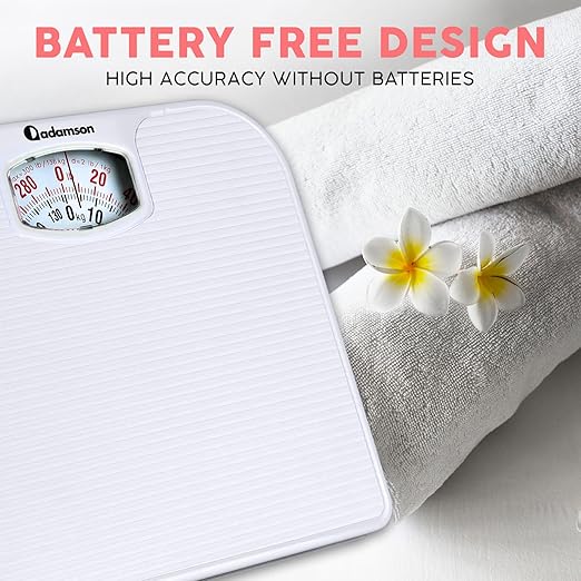 Adamson A21 Analog Scales for Body Weight - Up to 300 LB - New - Anti-Skid Rubber Surface + Large Numbers - Analog Bathroom Scale - Affordable - Durable with 20-Year Assurance