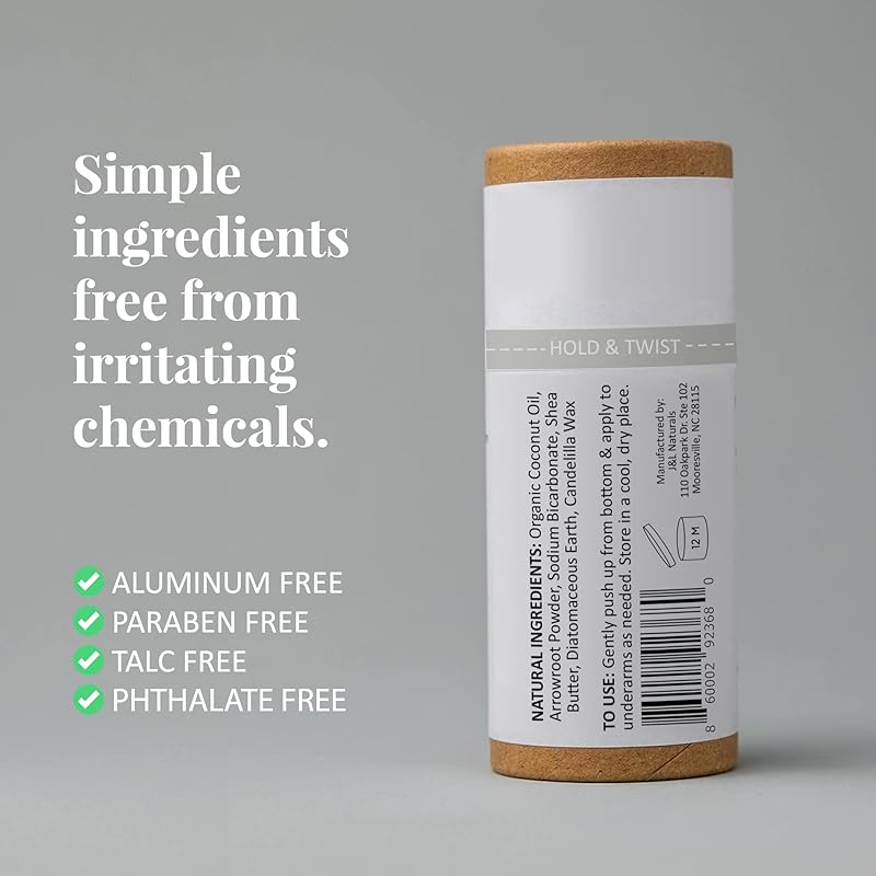 J&L Naturals Aluminum Free Deodorant for Men & Women | 100% Natural Ingredients With Coconut Oil, Shea Butter, & Essential Oils | Sustainable, Eco-Friendly (Naked (Unscented), 3.0 Oz (Pack of 4))