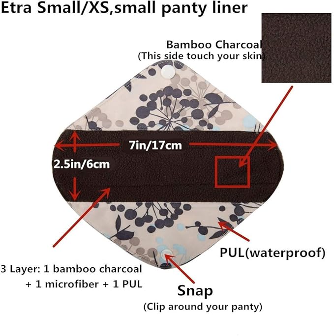 5 XS Panty Liners 1 Wet Bag Cloth Menstrual Pads Reusable Washable (Butterflies, XS Panty Liners)