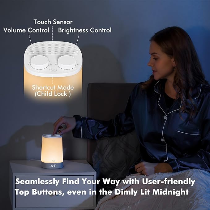 Baby Sound Machine, Nursery Night Light for Kids, Alarm Clock, White Noise Machine for Sleeping, OK to Wake Clock for Toddlers, APP Control, Fan Rain Wave, Sleep Trainer
