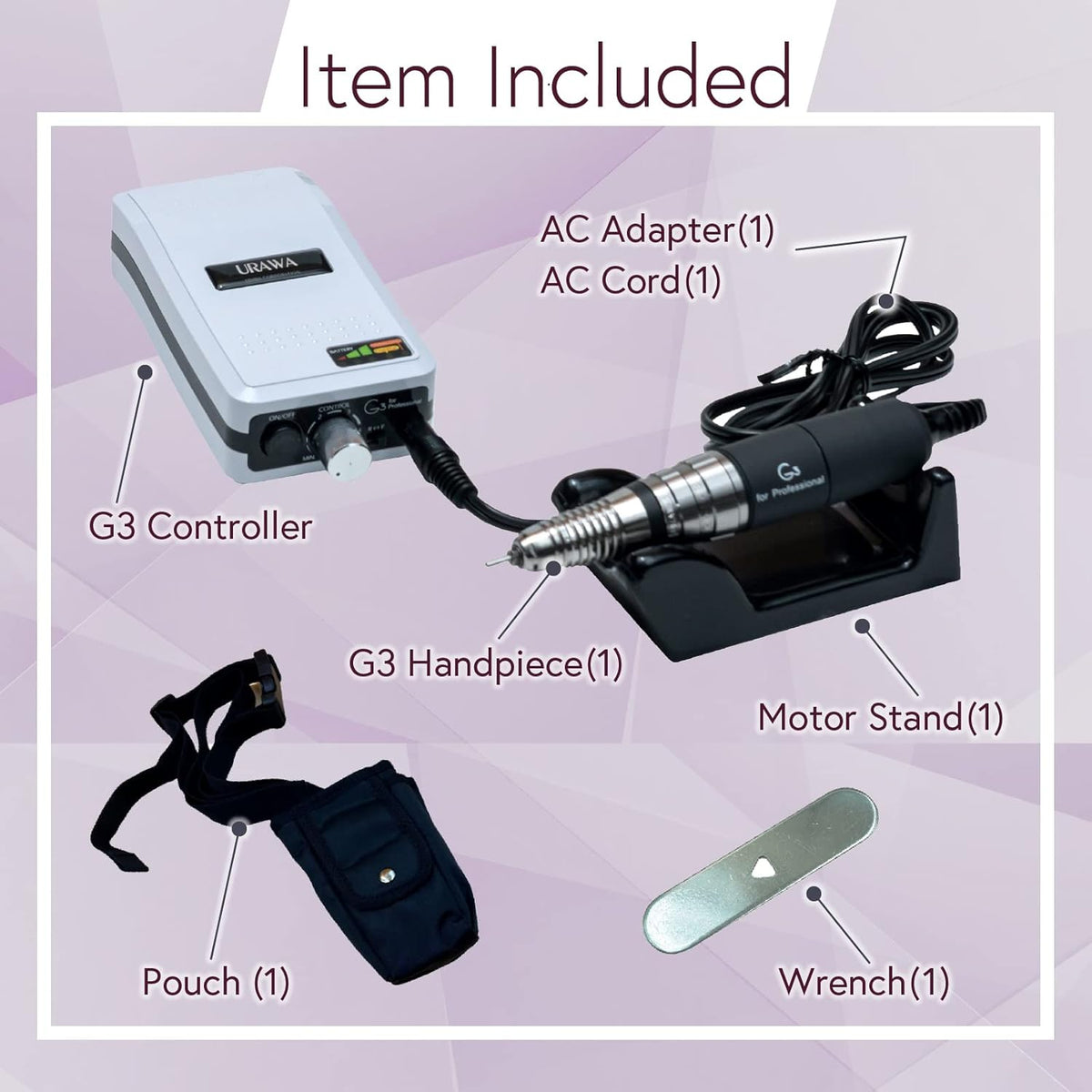 [Upower] G3 Professional Nail Drill Machine, 20000 RPM Electric File for Nails, Rechargeable Portable Nail Machine, Low Noise & Low Vibration (Made in Japan) Produced by URAWA Corp. [White]