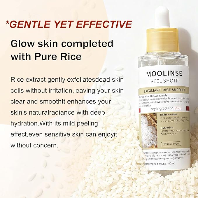 Peel Shot Glow Rice Ampoule Duo – 2 PCS White & Black Rice Facial Serum, Soft Exfoliating Scrub Dead Skin Cells Remover,Gentle Peel & Deep Hydration for All Skin Types