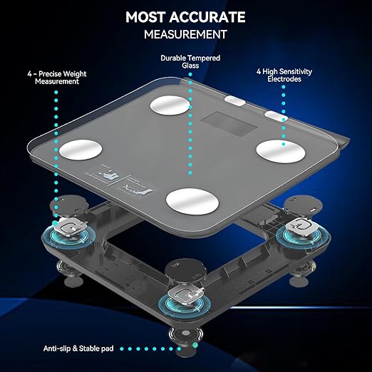 Scale for Body Weight and Fat Percentage, 8 Electrodes High Precision Digital Scale for BMI 20 Body Composition Measurement, Bathroom Smart Scales