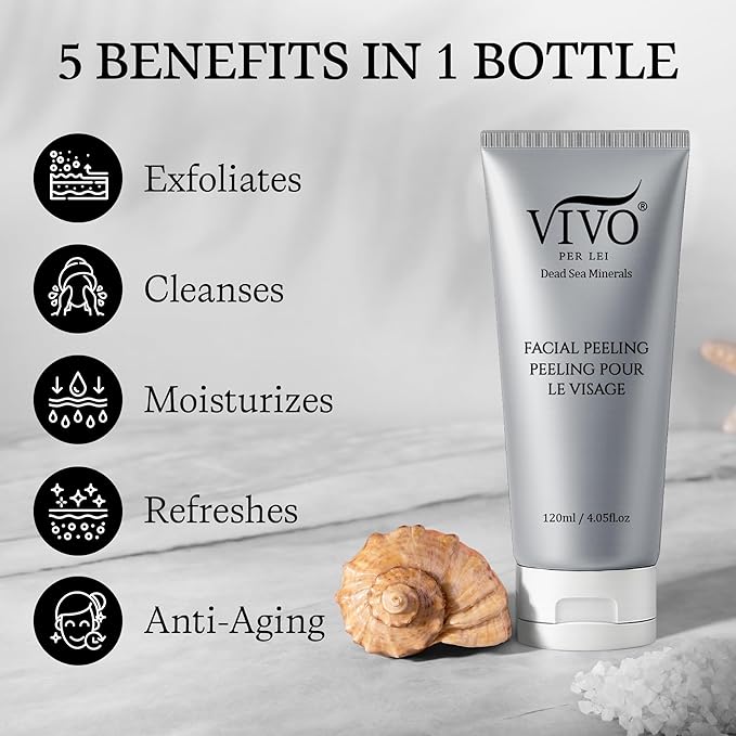Vivo Per Lei Facial Peeling Gel - Face Peel with Dead Sea Minerals - Gentle Exfoliating Gel for Face - 4.05 Fl Oz - Pack of 4