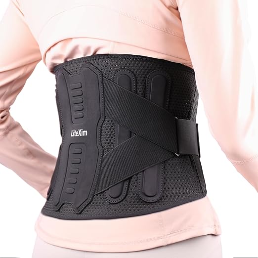 Pro Back Brace for Men Women Lower Back Pain Relief with Rigid Bionic Support & Massager Pad, Air Mesh Lumbar Belt for Sciatica, Hernia Disc, Scoliosis, Adjustable Brace for Spinal (Black, X-Large(Belly: 45"-51"))