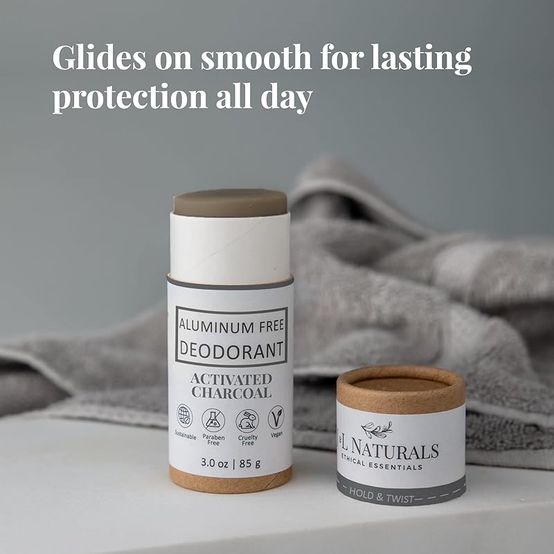 J&L Naturals Aluminum Free Deodorant for Men & Women | 100% Natural Ingredients With Coconut Oil, Shea Butter, & Essential Oils | Sustainable, Eco-Friendly (Activated Charcoal, 3.0 Oz (Pack of 2))