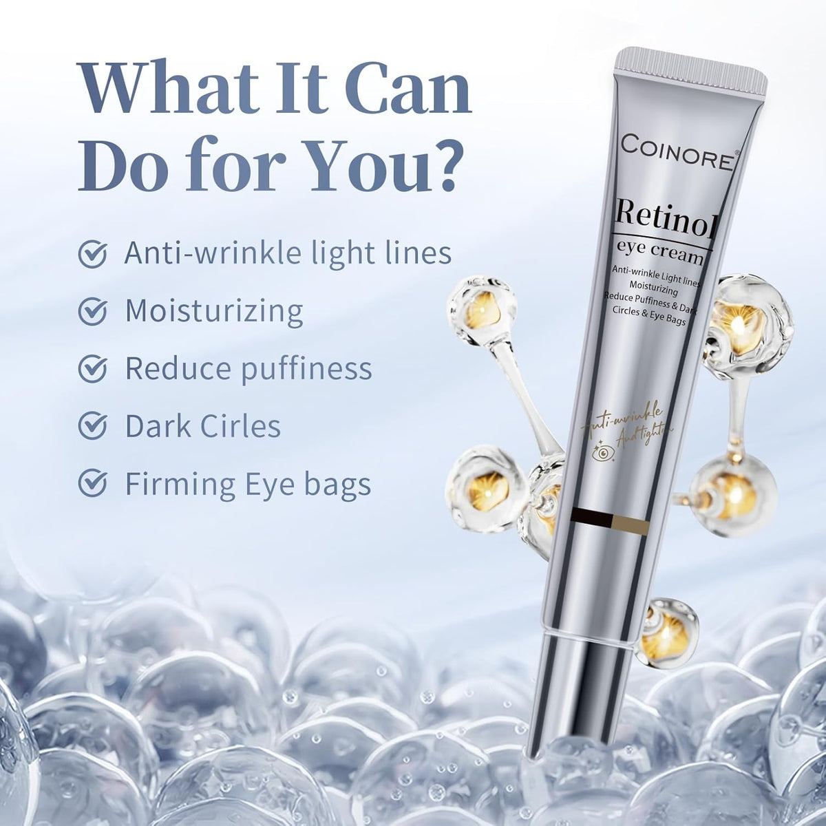Retinol Under Eye Cream - Cream for Men & Women, Dark Circles, Puffiness & Wrinkles, Anti-Aging Eye Cream for Fine Lines, 0.7 Fl Oz
